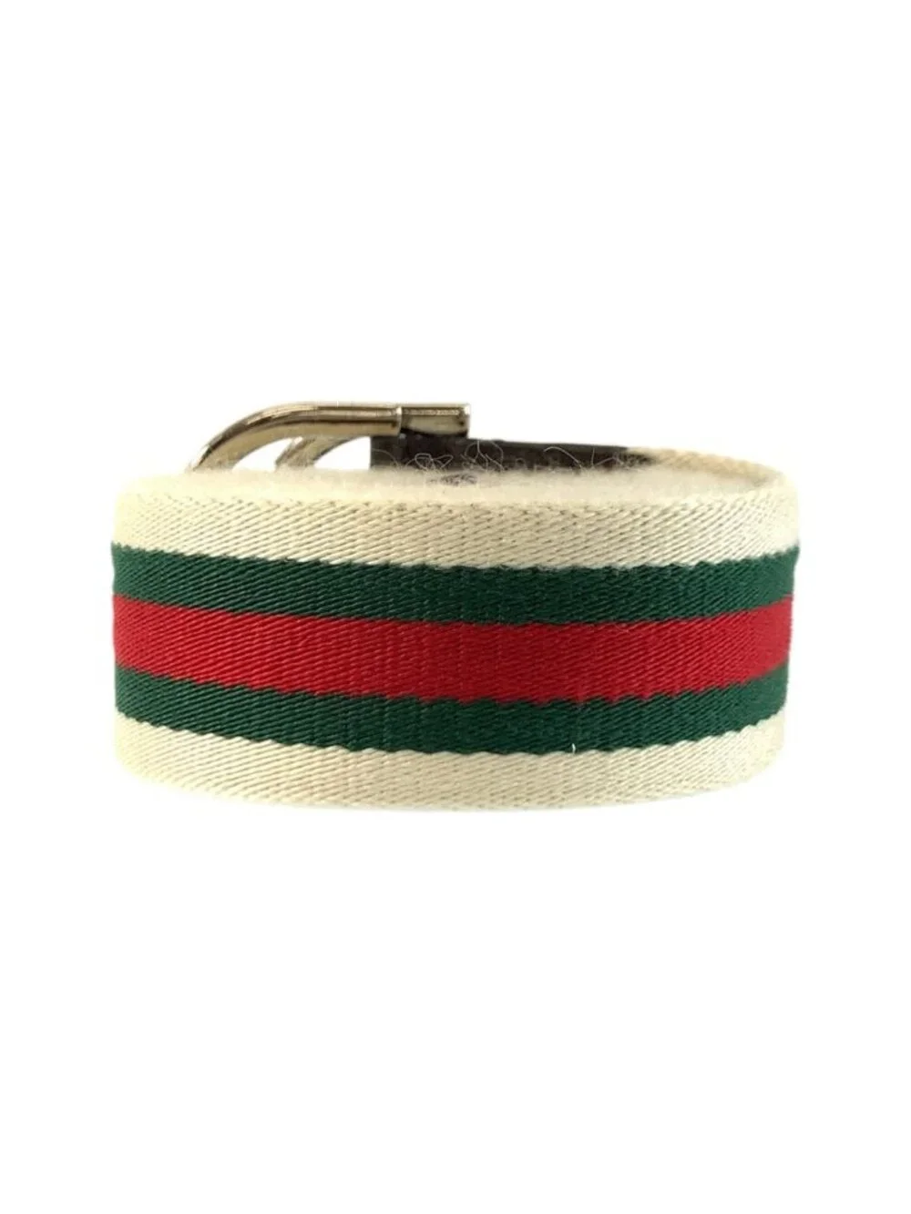 Gucci Sherry Line Double Ring 85 White Green Red Canvas Belt